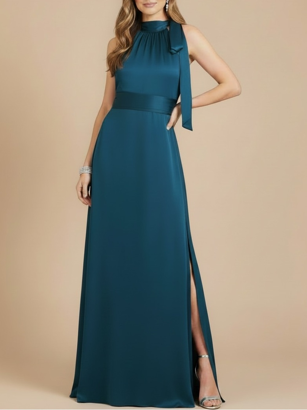 NWT SACHIN + BABI Bottle Green Sleeveless Tie Neck Maxi Dress Gown Size 4